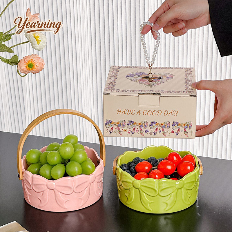 High End Bow Handle Ceramic Fr - đánh giá và giá Snacks Food Gift Baskets