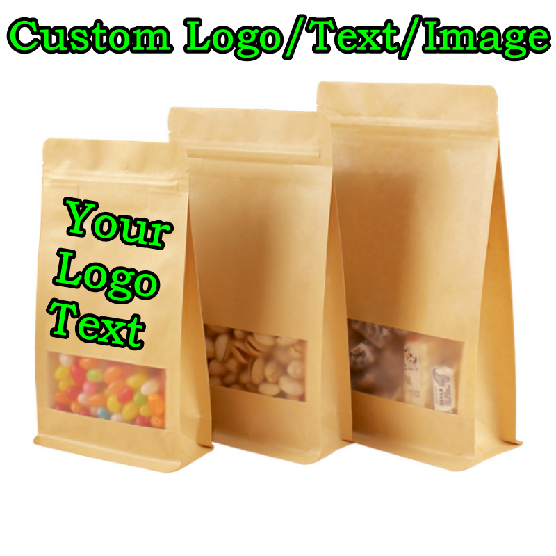 50PCS 3D Stand-up Kraft Paper  - đánh giá và giá Logo Food Snack