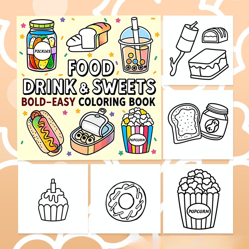 Food Drink & Sweets Bold Easy  - đánh giá và giá Food And Snacks Coloring Book